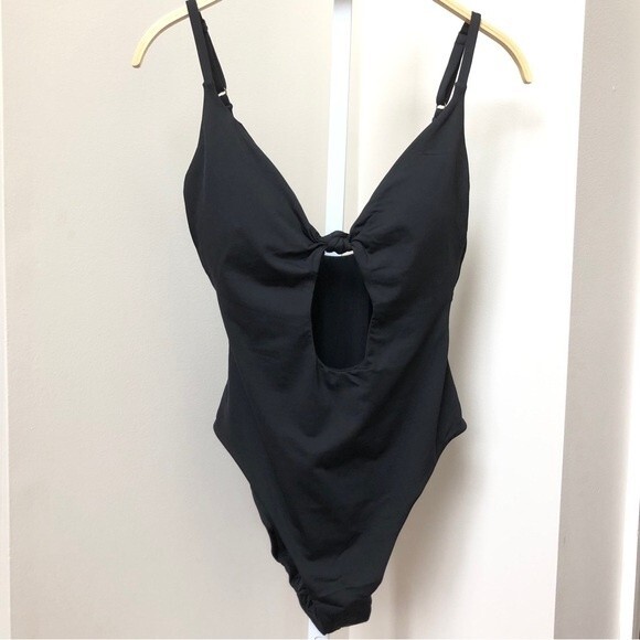Andie Swim Swimsuit Womens Large Black The Santorini One Piece Key Hole NEW - Picture 2 of 13